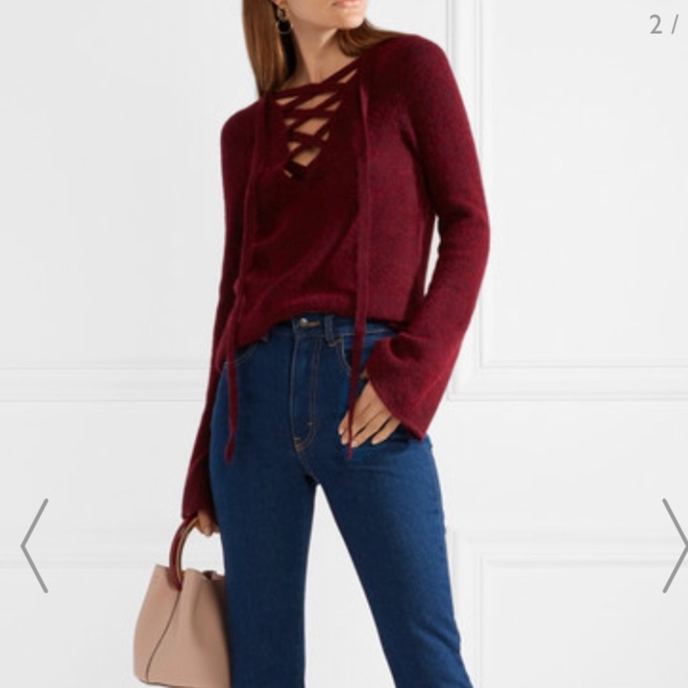 Lace up sweater- burgundy - Picture 2 of 8